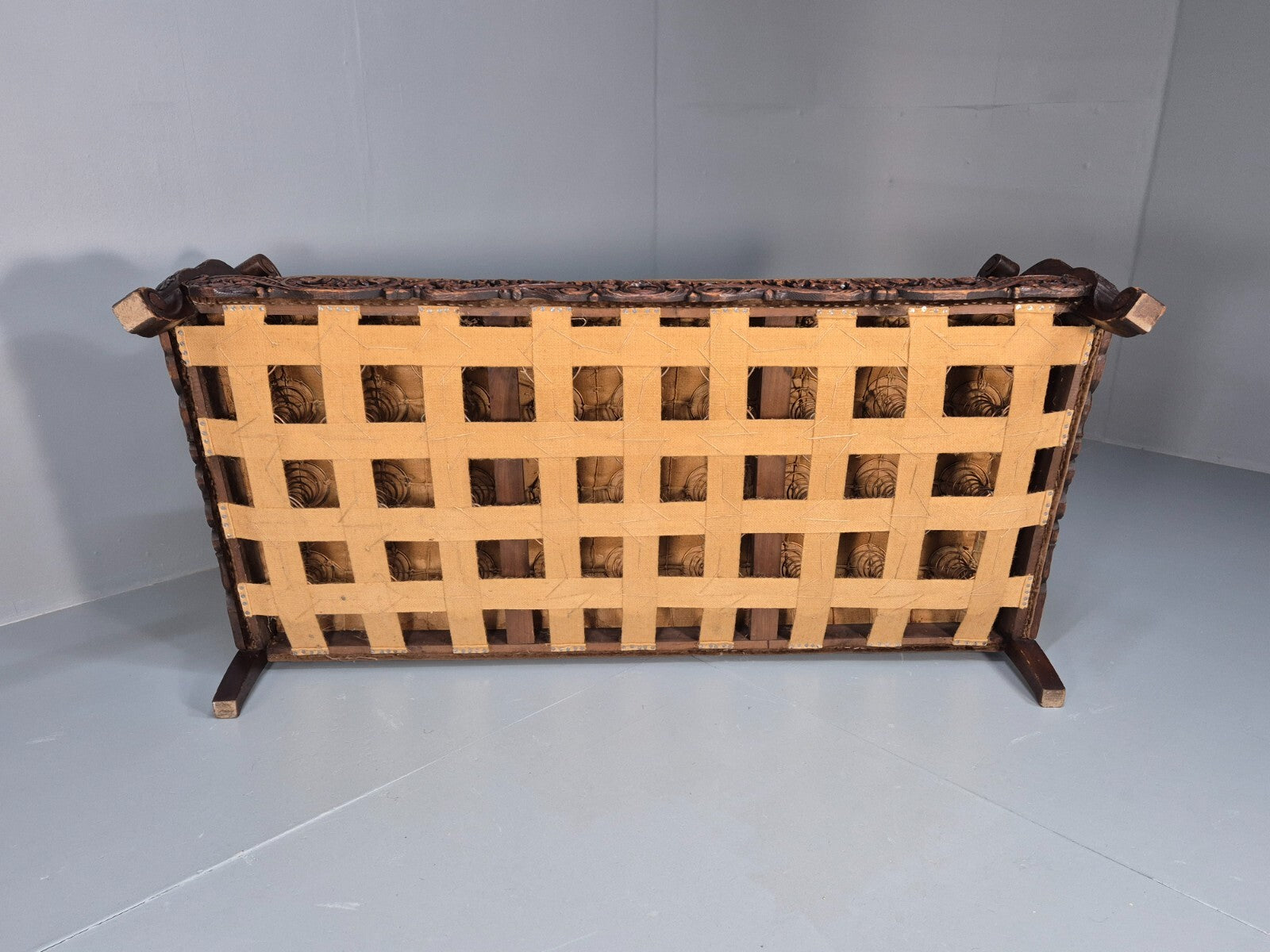 Vintage Danish 1920s Carved Oak Sofa Bergere Brown Velour Antique EB9544 V3SS - UKDK FURNITURE