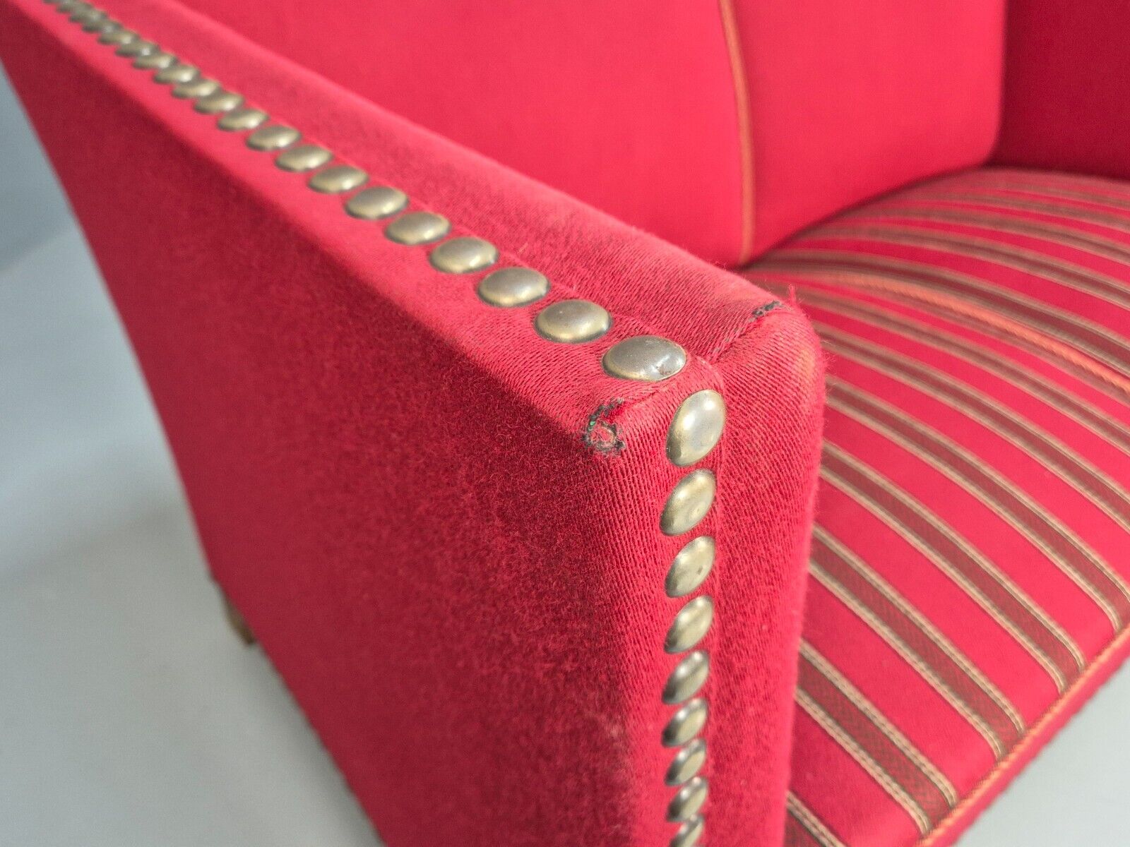 Vintage Danish 2 Seat Sofa Red Wool Oak Bun Feet Antique 1920s EB8940 M2SS - UKDK FURNITURE