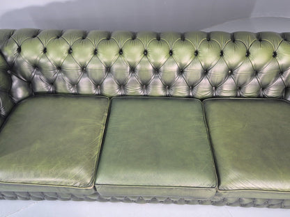 3 Seater Chesterfield Sofa Green Leather Studded Vintage EB11029 VCHE8