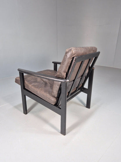 Vintage Danish Lounge Chair Brown Leather Beech Frame 1960s Retro EB8965 MNOR - UKDK FURNITURE