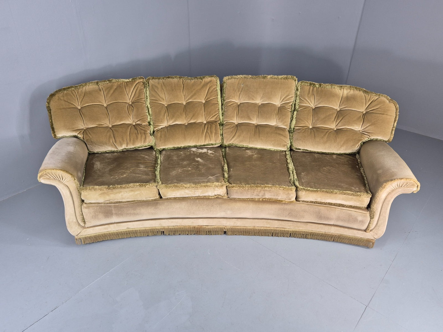 Vintage 4 Seater Sofa 1970s Retro Curved Green Velour EB11780 M4SS21