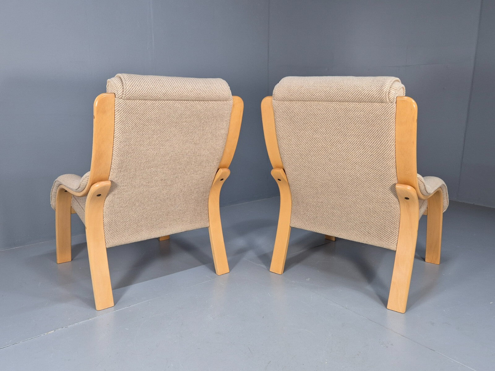 Bentwood Lounge Chairs Pair Oatmeal Fabric Beech Wood Danish Design EB9251 MBEN - UKDK FURNITURE