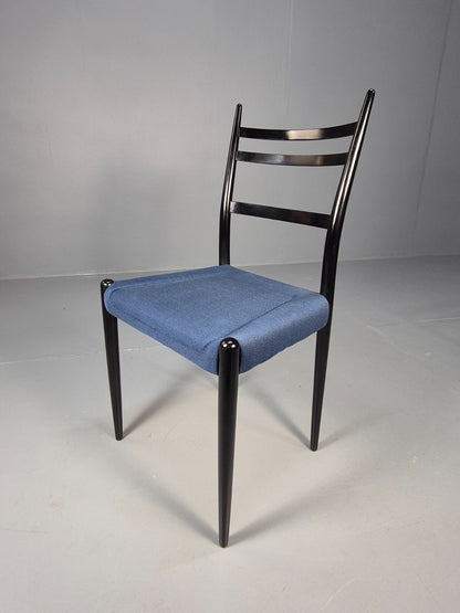 Vintage G Plan Dining Chairs Black Teak Blue Fabric Italian Style EB9488 MDIN - UKDK FURNITURE