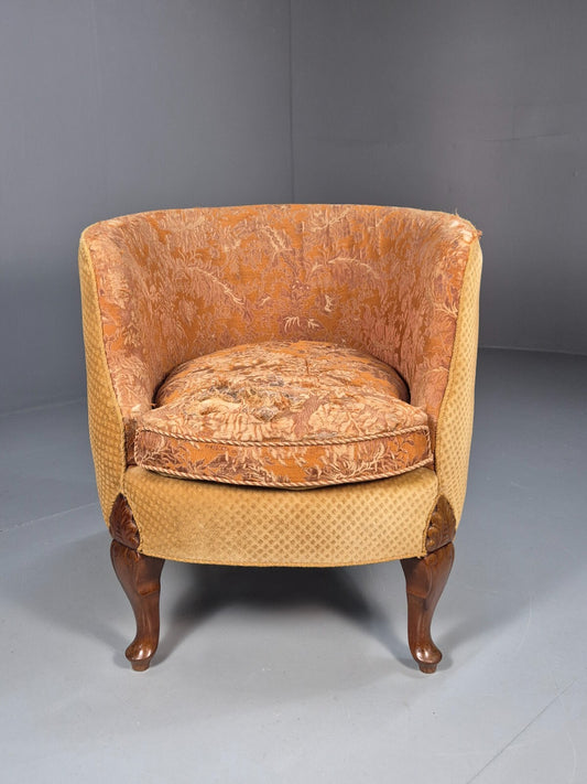 Vintage Danish Art Deco Tub Chair Gold Moquette Upholstery 1920s EB9055 VCLO - UKDK FURNITURE