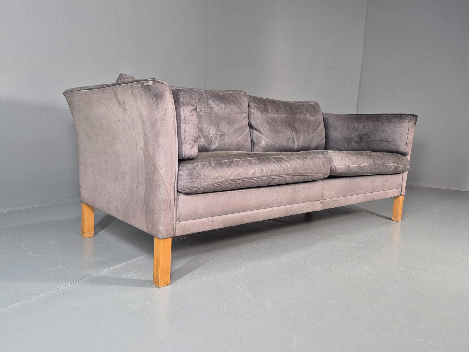 Vintage Mogens Hansen 2.5 Seat Settee Grey Leather 1980s Retro EB11644 M3SS0