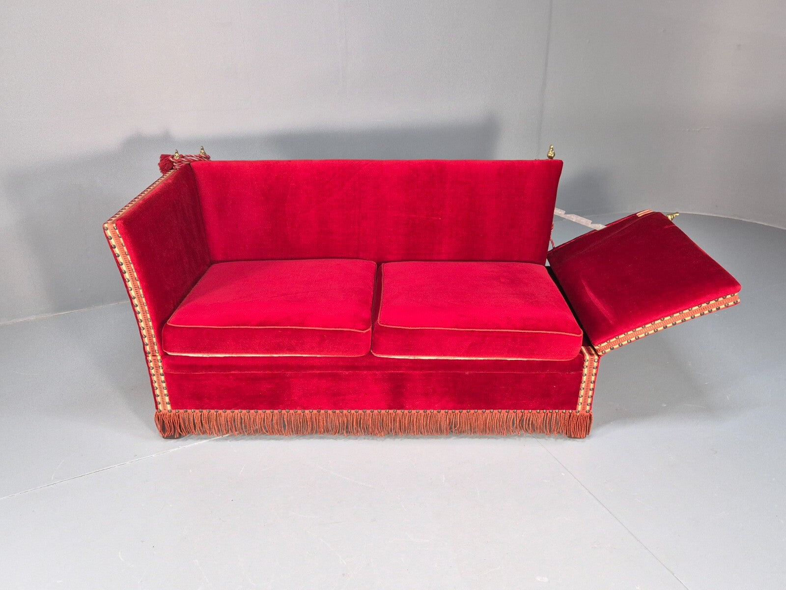 Vintage Danish Knowle Sofa Red Velour Cream Reversible Cushions 60s EB9648 V2SS - UKDK FURNITURE