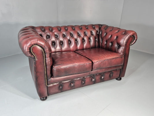 Two Seat Vintage Chesterfield Sofa Red Leather 1980s Retro EB11360 VCHE0