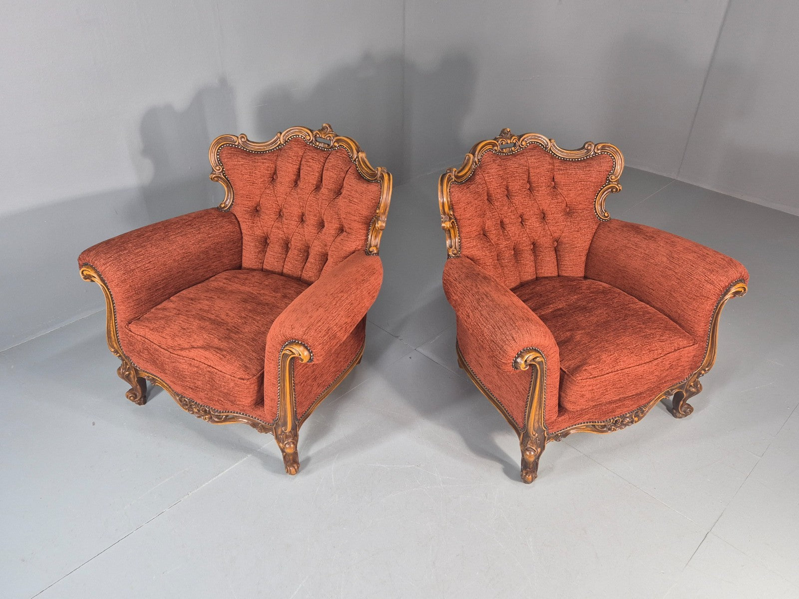 2 Vintage French Rococo Style Lounge Chairs Quality Reproduction  EB11659 VCLO3