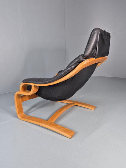 Skippers Apollo Leather Lounge Chair Bentwood Frame 1980s Retro MCM EB11290 MBEN11