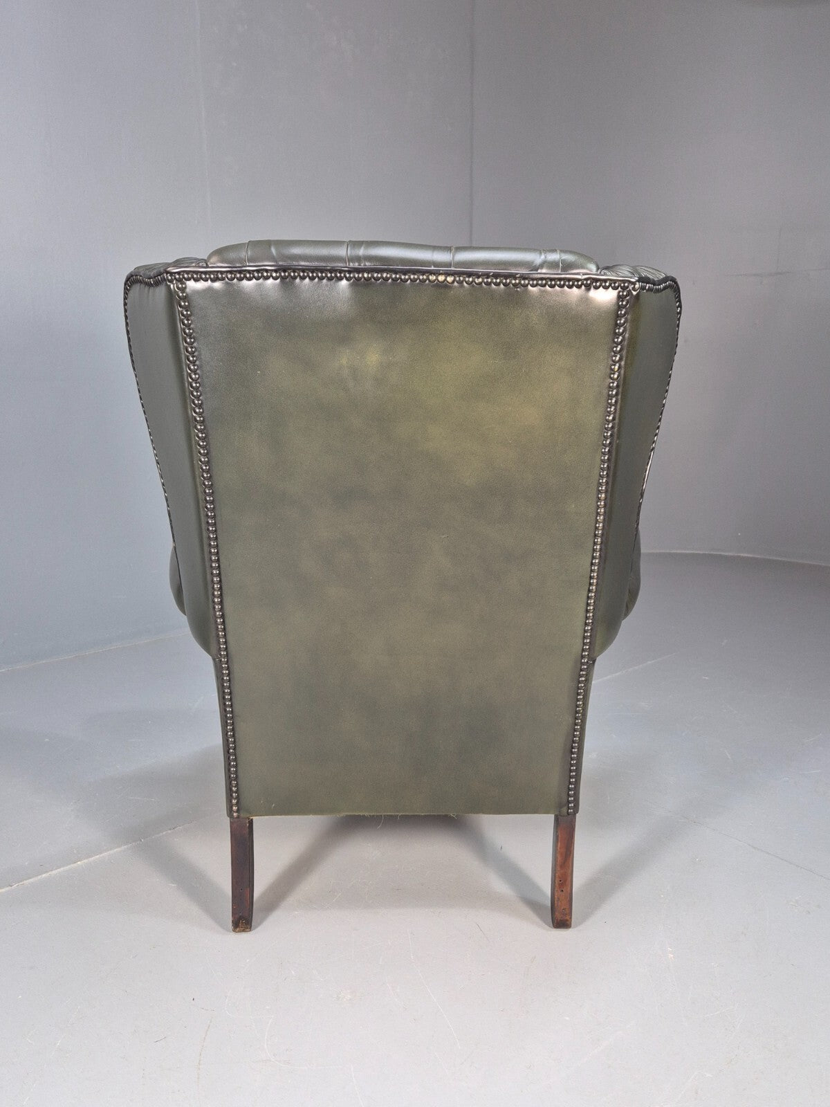 Vintage Chesterfield Armchair Green Leather Pleated Button Back EB9485 VLEA - UKDK FURNITURE