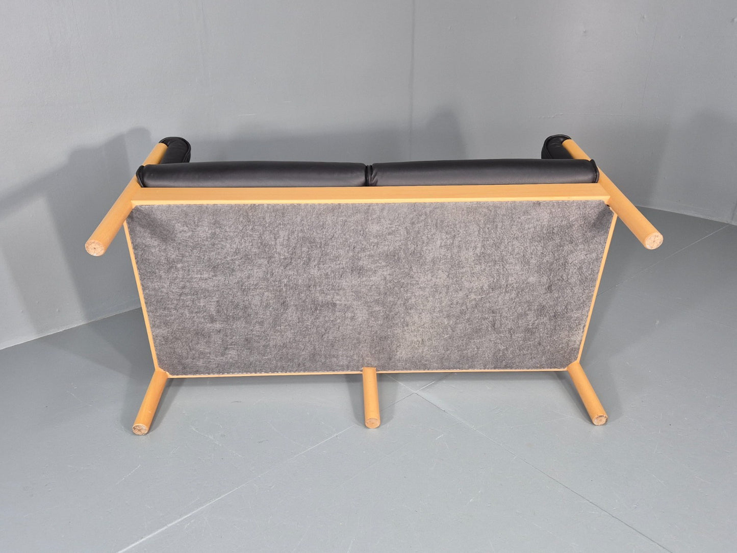 Vintage Two Seater Settee Black Leather Stickback Nielaus Retro MCM EB11407 M2SS8