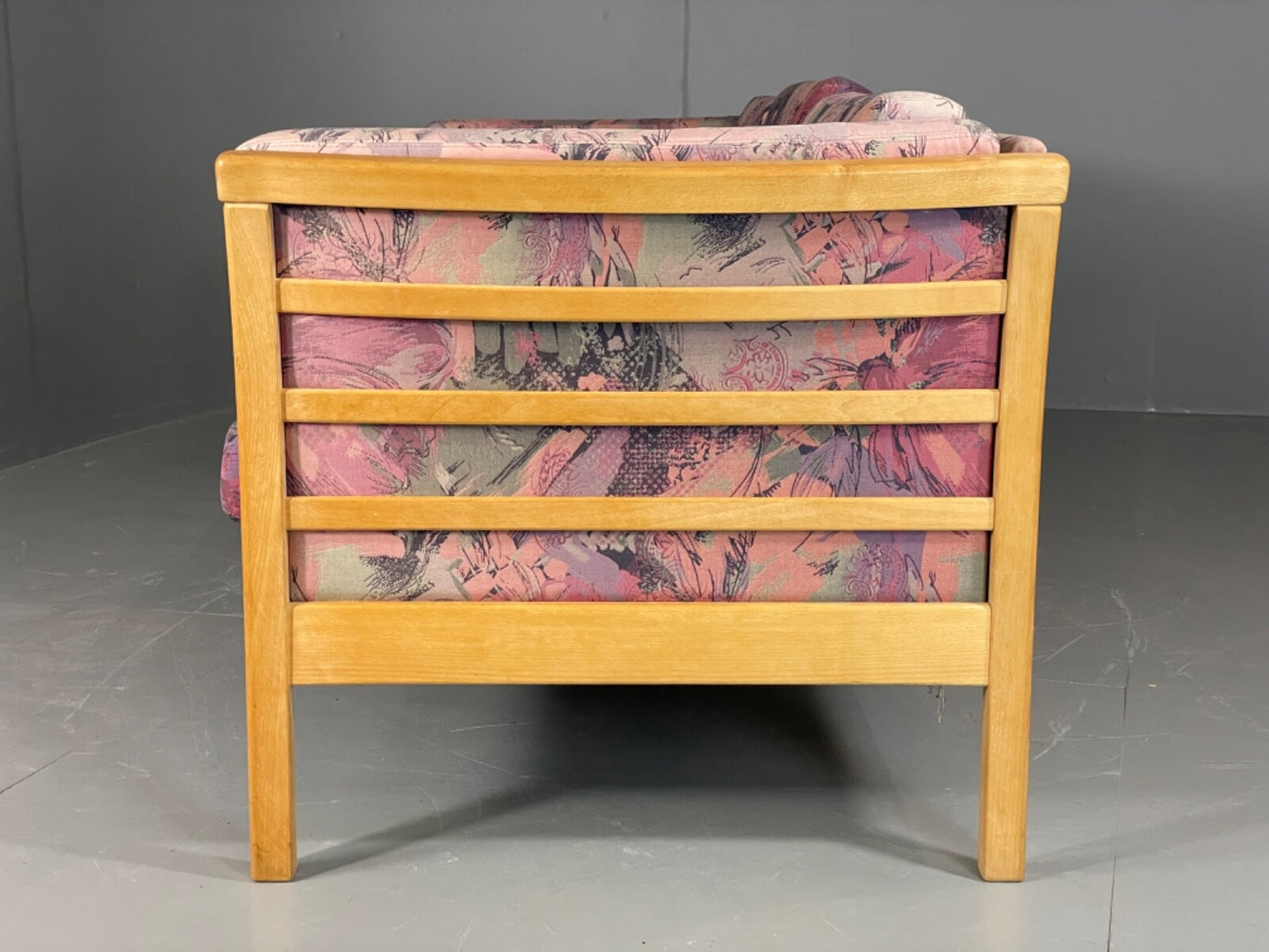 Vintage Stouby Sofa Floral Fabric Beech End 1980s Retro 3 Seat MCM EB6129 M3SS4