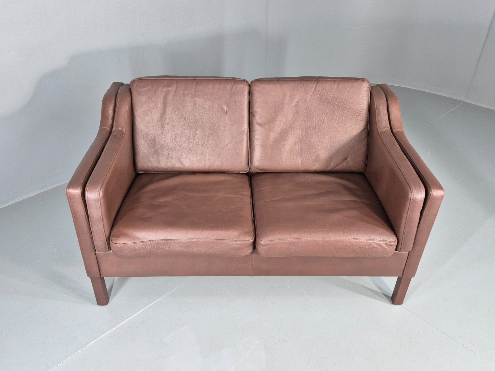 Vintage 2 Seater Sofa Danish Brown Leather Mid Century Retro 1970s EB9304 M2SS4