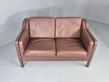Vintage 2 Seater Sofa Danish Brown Leather Mid Century Retro 1970s EB9304 M2SS4