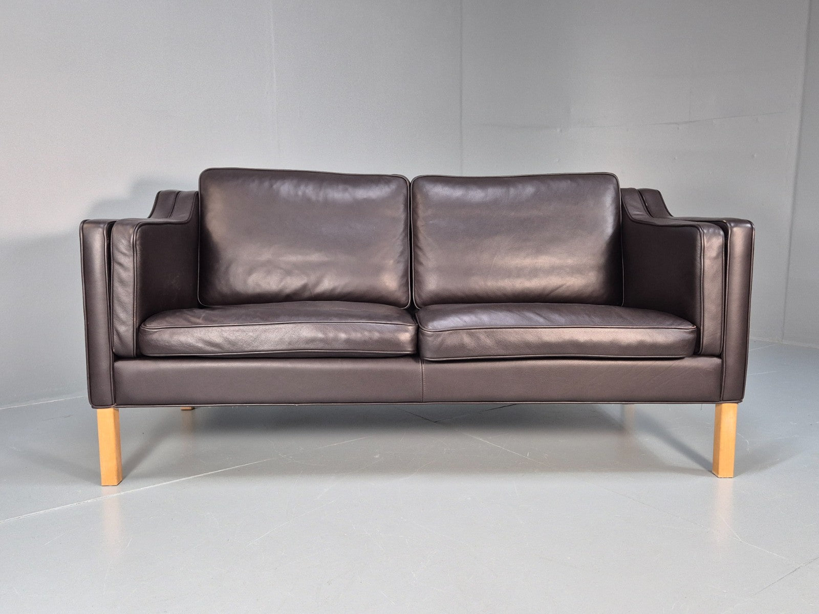 Mid Century Two Seater Sofa Danish Black Leather Mogensen Vintage  EB10107 M2SS5