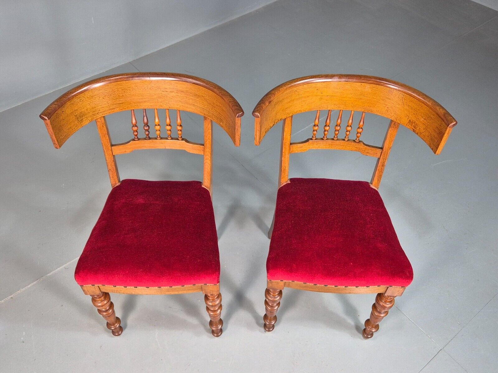 Pair Antique Danish Red Velvet And Mahogany Side Chairs Vintage EB8034 VCLO - UKDK FURNITURE
