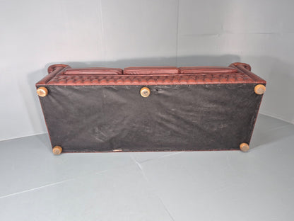 3 Seater Chesterfield Sofa Red Leather Studded Vintage EB11022 VCHE9