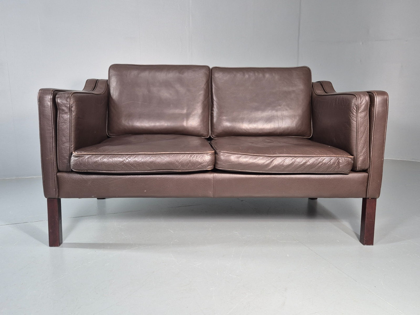 Vintage Danish 2 Seat Settee 1970s Danish Brown Leather Retro MCM EB11633 M2SS4