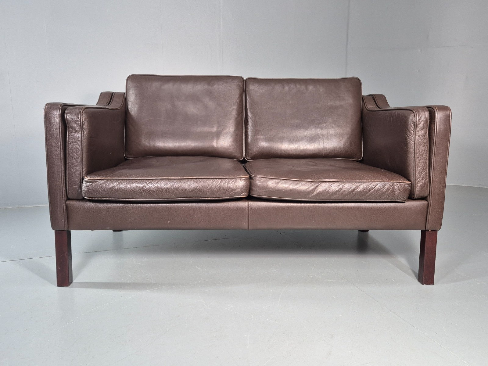Vintage Danish 2 Seat Settee 1970s Danish Brown Leather Retro MCM EB11633 M2SS4