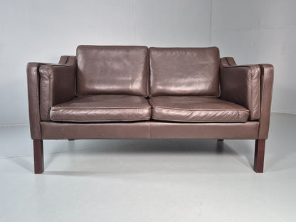 Vintage Danish 2 Seat Settee 1970s Danish Brown Leather Retro MCM EB11633 M2SS4