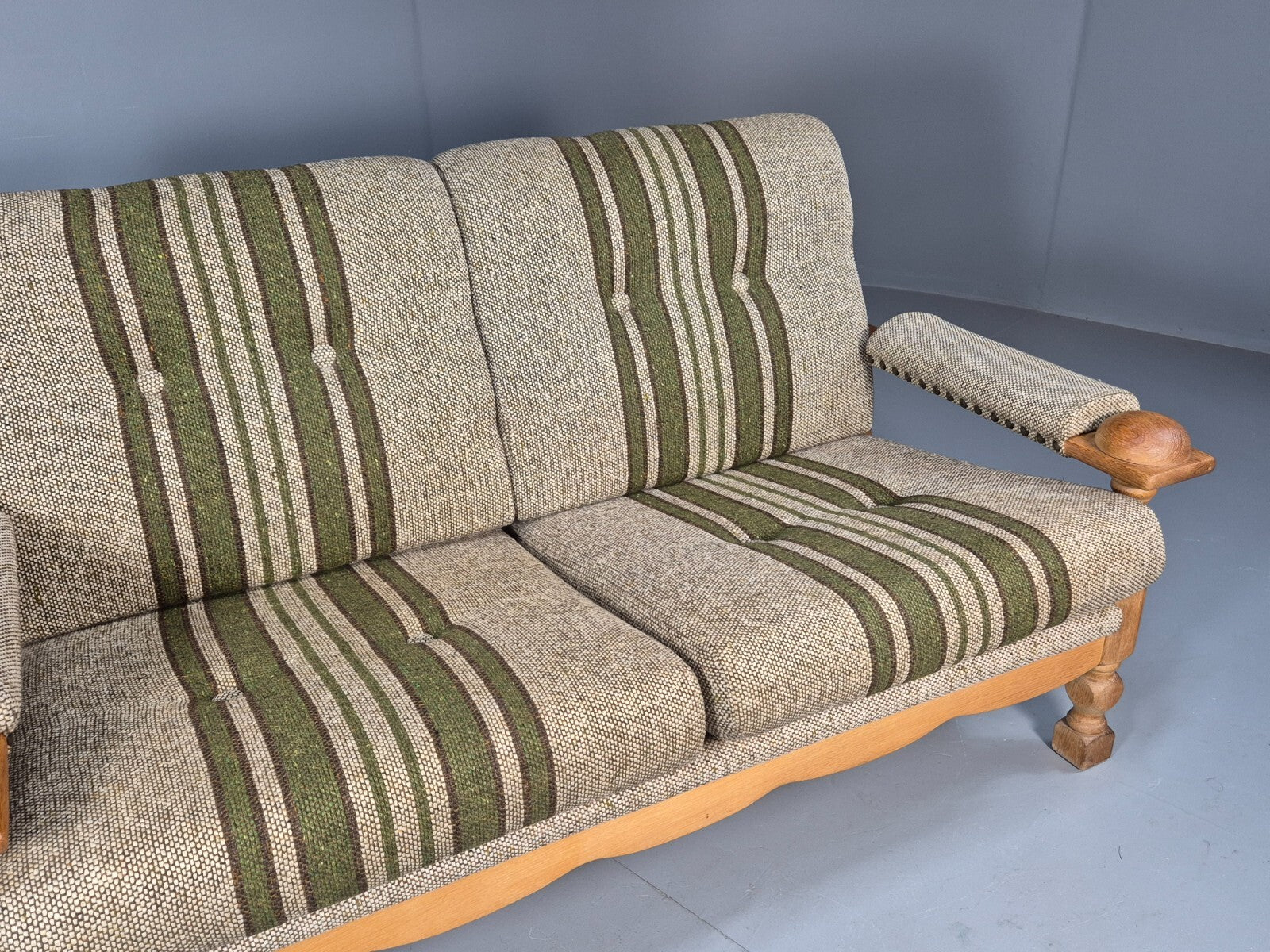 Vintage Kjearnulf Style 2 Seat Sofa 1970s Danish Oak and Wool EB9562 M2SS - UKDK FURNITURE