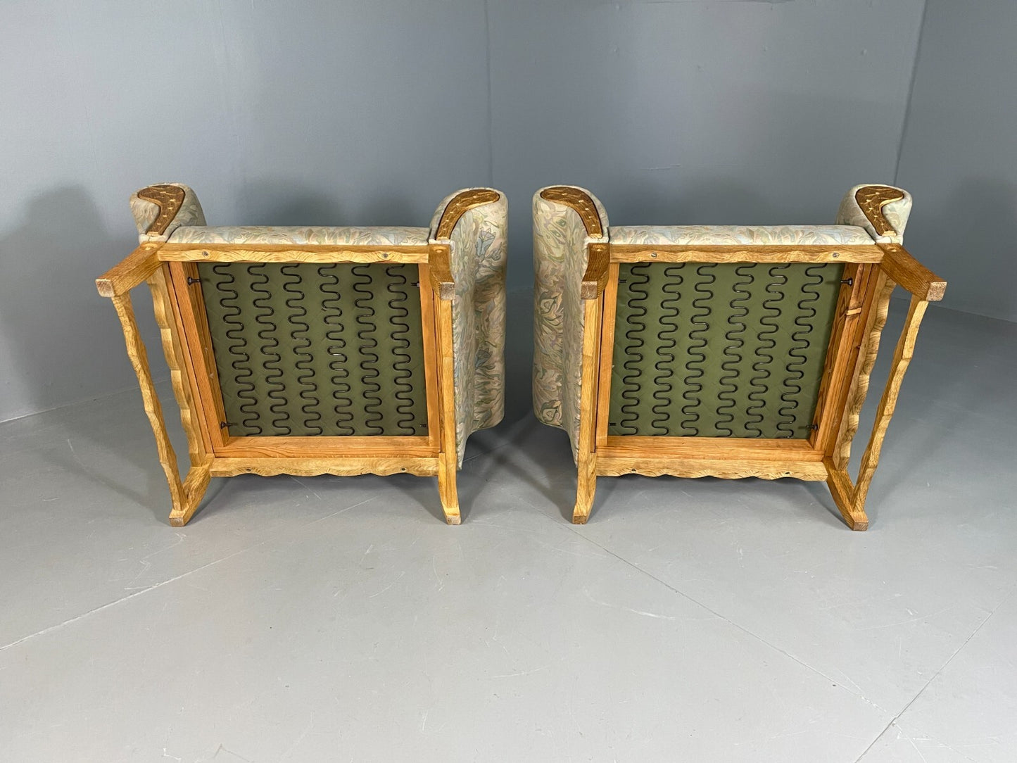 2 Danish Lounge Chairs Kjaernulf Oak Floral Cotton Vintage Retro EB6749 MNOR7