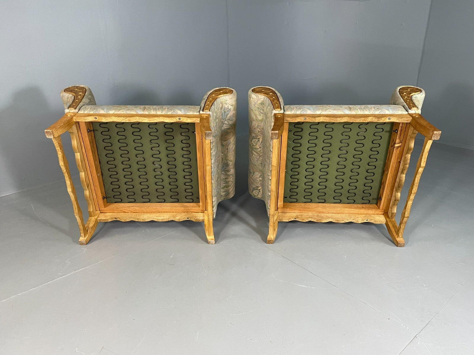 2 Danish Lounge Chairs Kjaernulf Oak Floral Cotton Vintage Retro EB6749 MNOR7