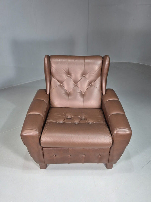 Vintage Danish Lounge Chair Brown LeatherWingback 1970s Retro MCM EB7815 MNOR - UKDK FURNITURE