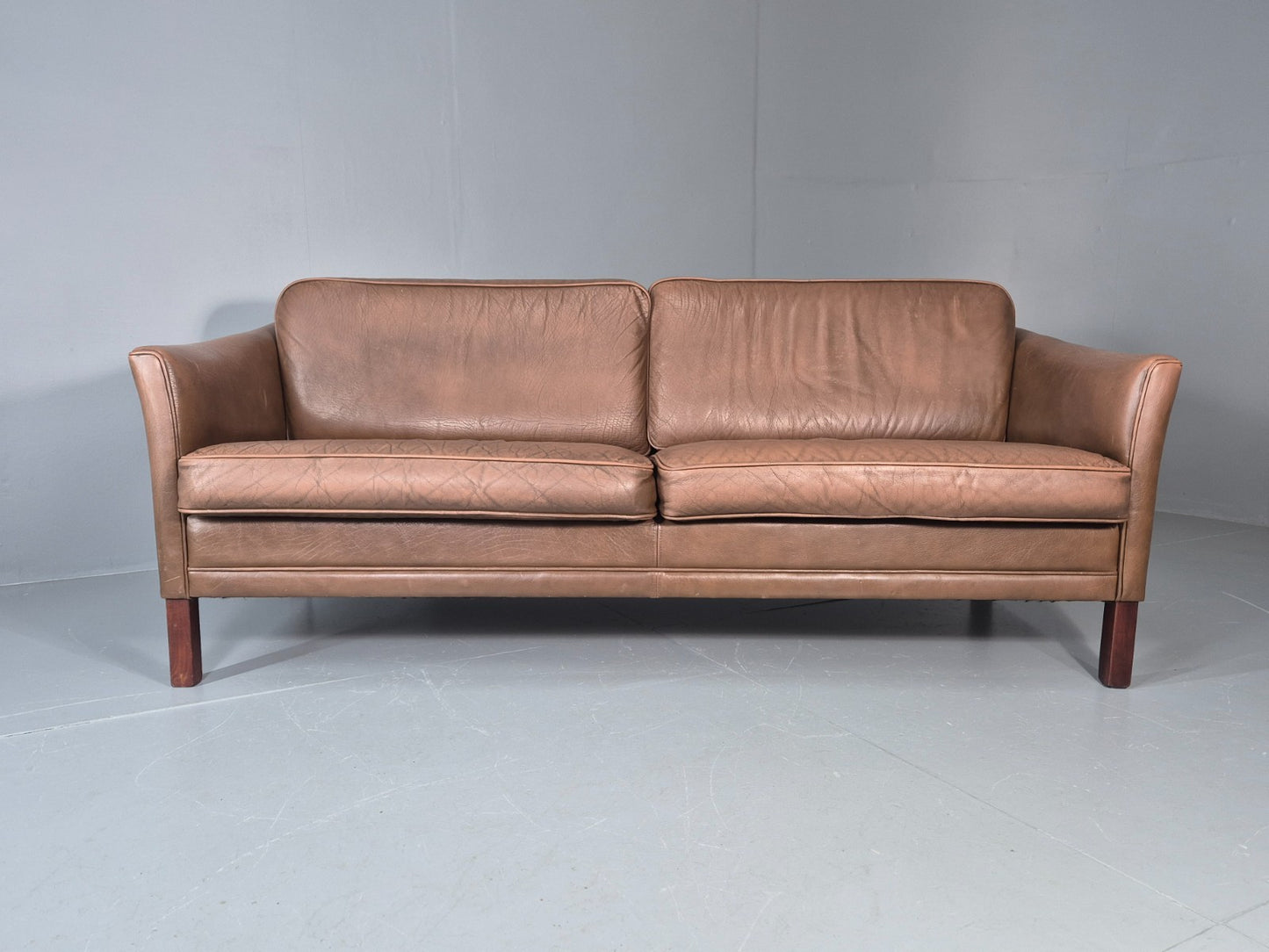 Vintage Danish 2.5 Seater Brown Leather 1970s Retro Mid Century EB11629 M3SS5