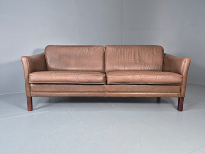 Vintage Danish 2.5 Seater Brown Leather 1970s Retro Mid Century EB11629 M3SS5