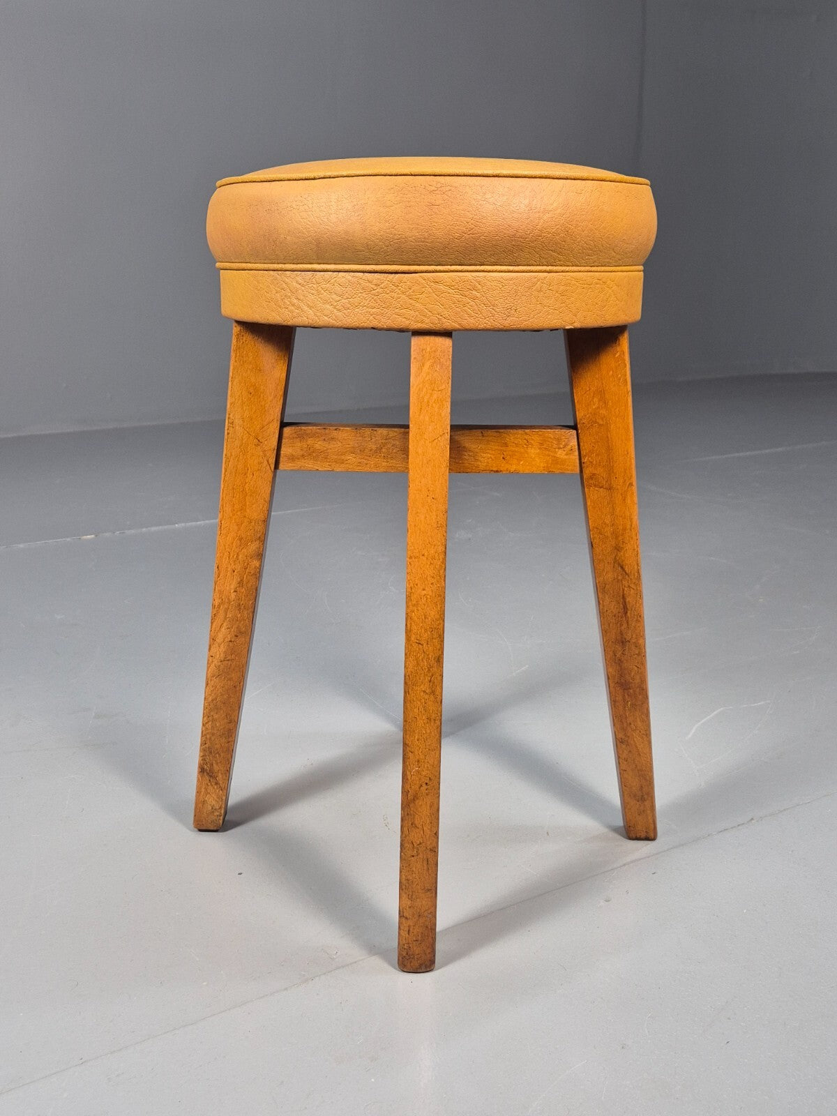 Vintage Mustard Vinyl Stool 1950s Mid Century EB9493 MFOO - UKDK FURNITURE