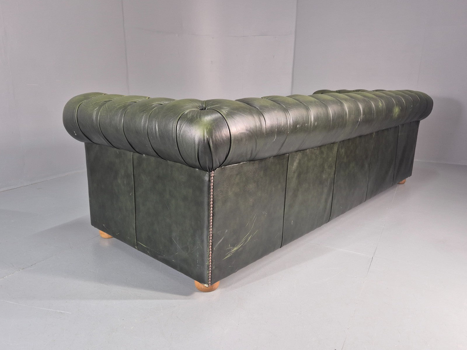 3 Seater Chesterfield Sofa Green Leather Studded Vintage EB11029 VCHE17