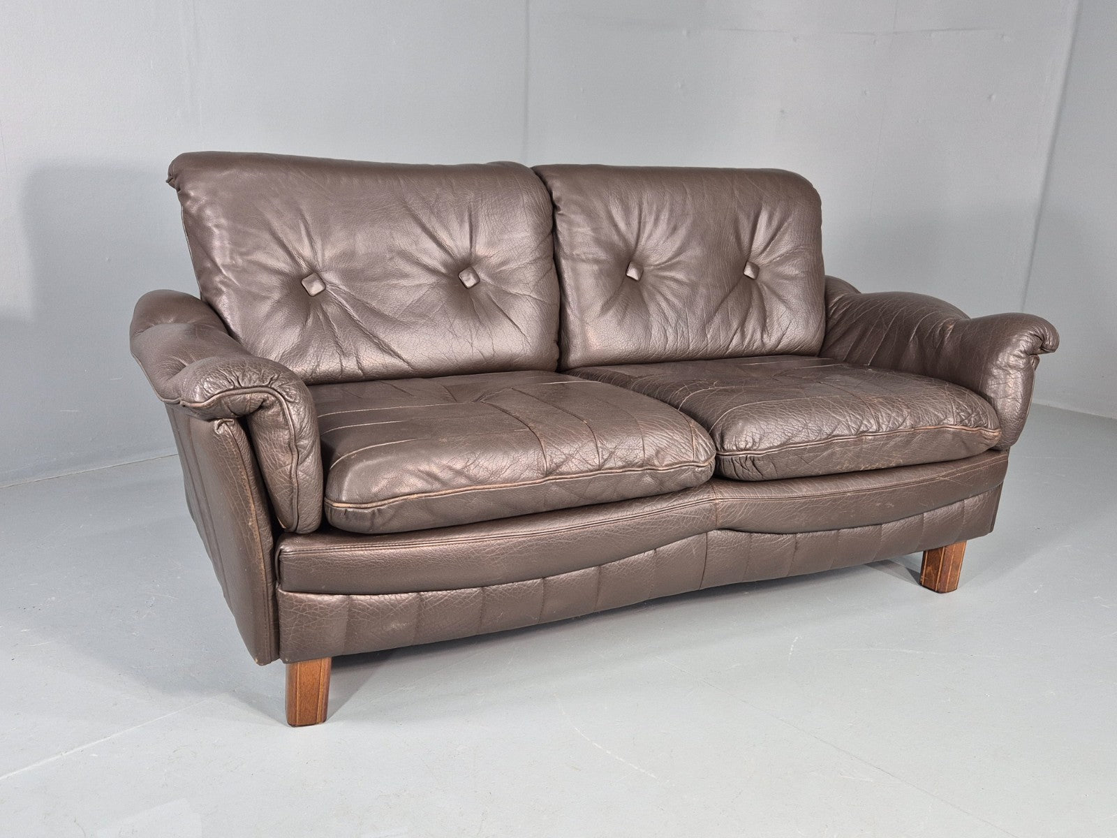 Vintage 2 Seater Sofa Danish Brown Leather Mid Century Retro 1970s EB11929a M2SS0