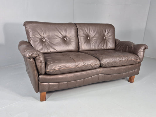 Vintage 2 Seater Sofa Danish Brown Leather Mid Century Retro 1970s EB11929a M2SS0