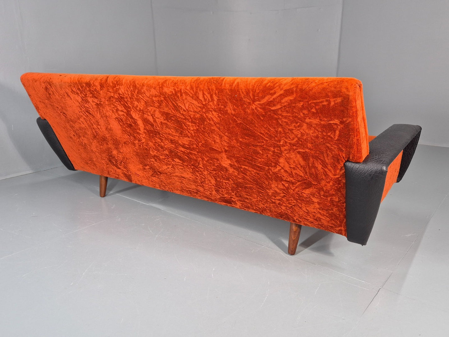 Vintage 3 Seater Sofa Vinyl Orange Velour 1960s Retro Mid Century EB11333 M3SS16