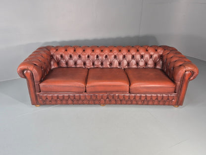 3 Seater Chesterfield Sofa Red Leather Studded Vintage EB10925 VCHE4