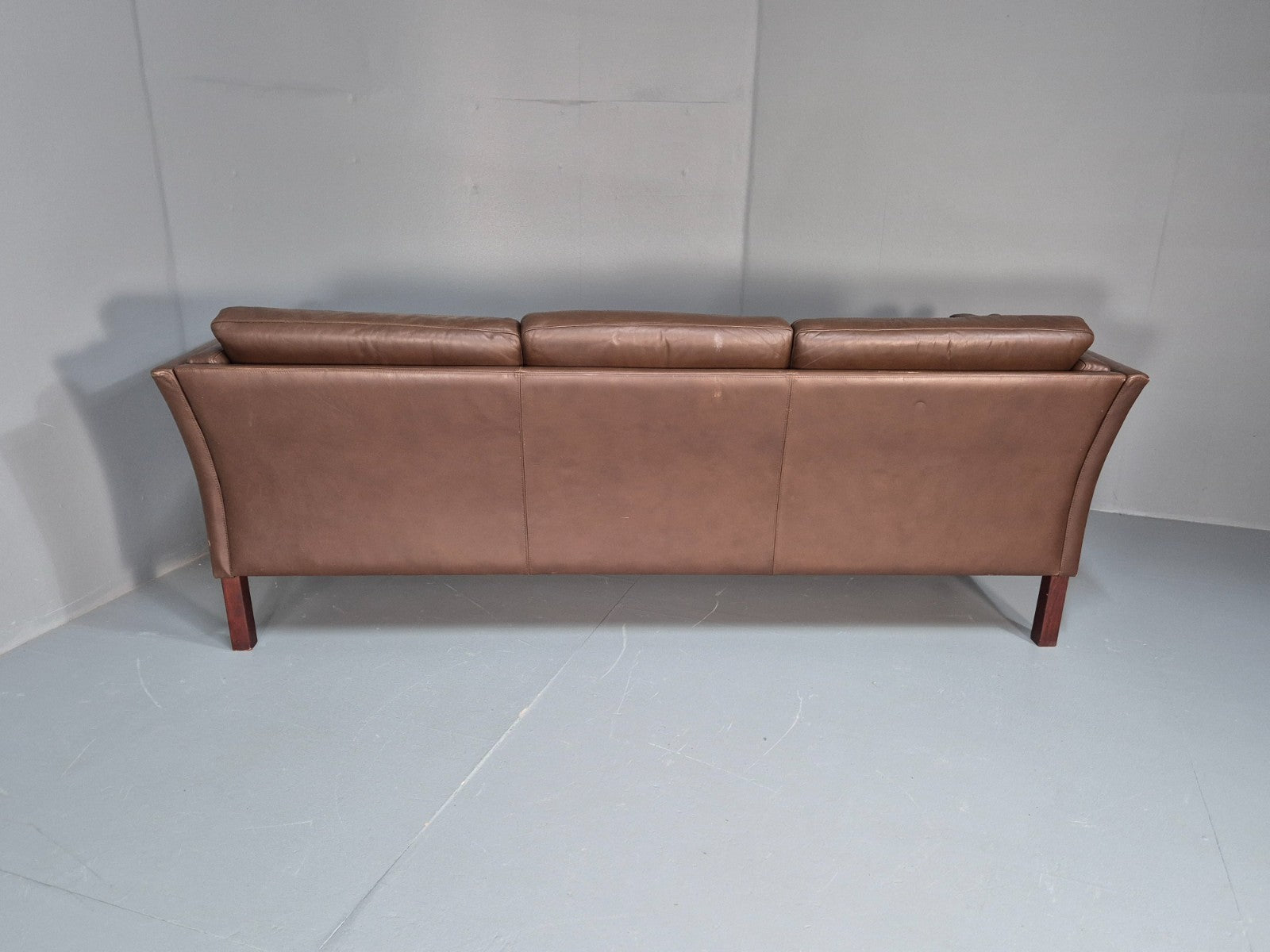 Mid Century Three Seater Sofa Brown Leather Danish Retro 1970s  EB10722 M3SS16