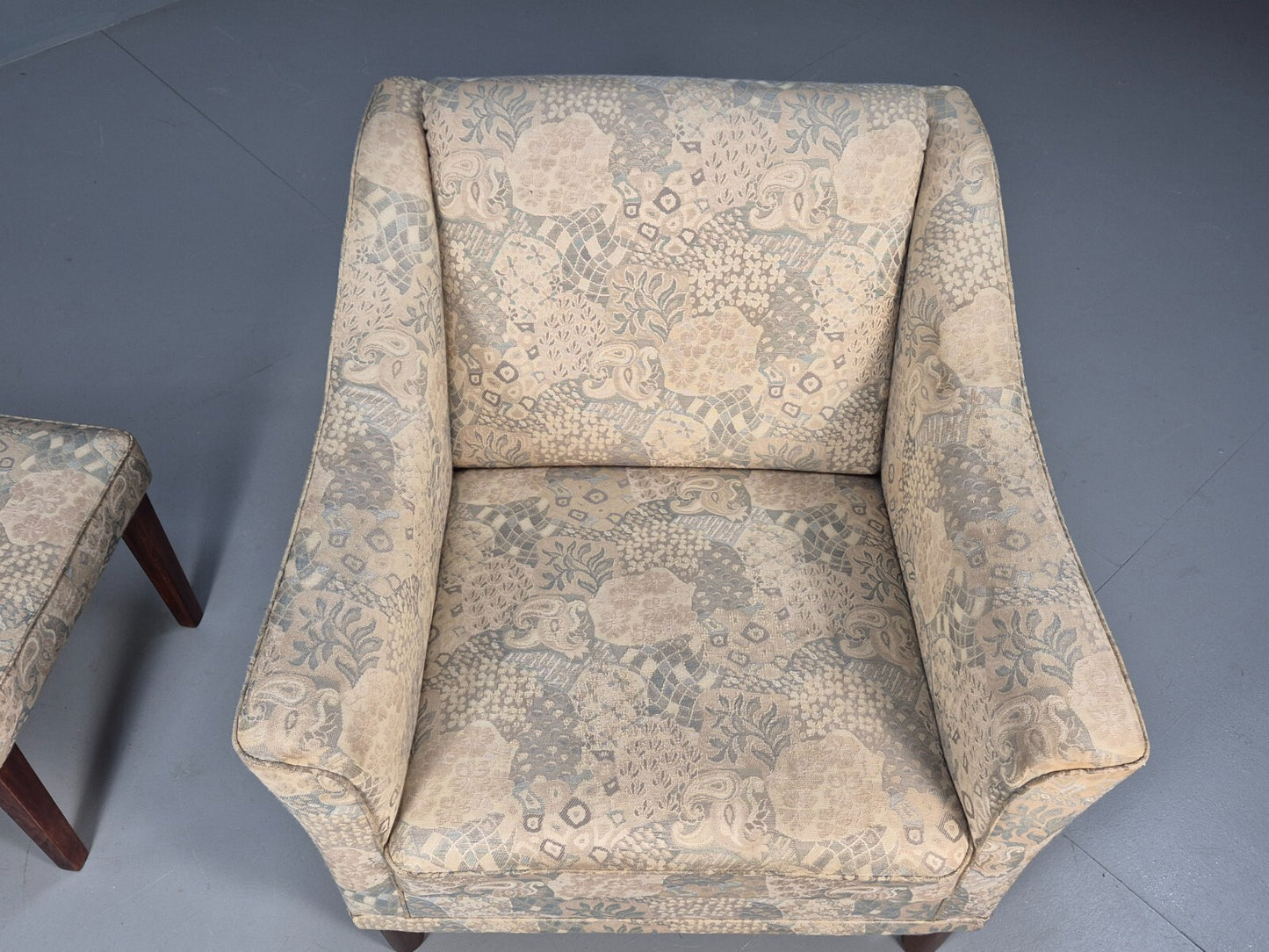 Vintage Danish Lounge Chair with Ottoman Floral Cotton 1980s Retro EB9594 MNOR - UKDK FURNITURE