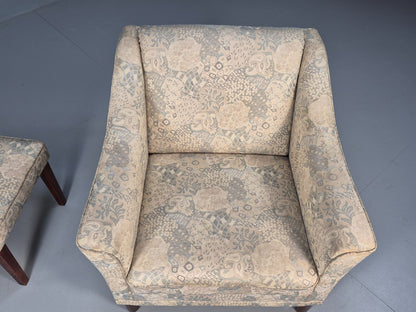 Vintage Danish Lounge Chair with Ottoman Floral Cotton 1980s Retro EB9594 MNOR - UKDK FURNITURE