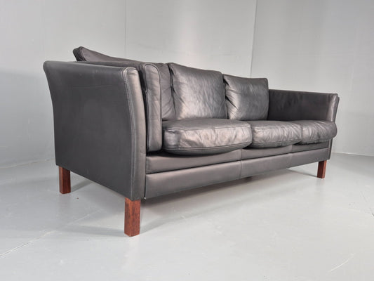 Vintage 3 Seat Sofa Danish Black Leather Mid Century Retro Design EB10481 M3SS1
