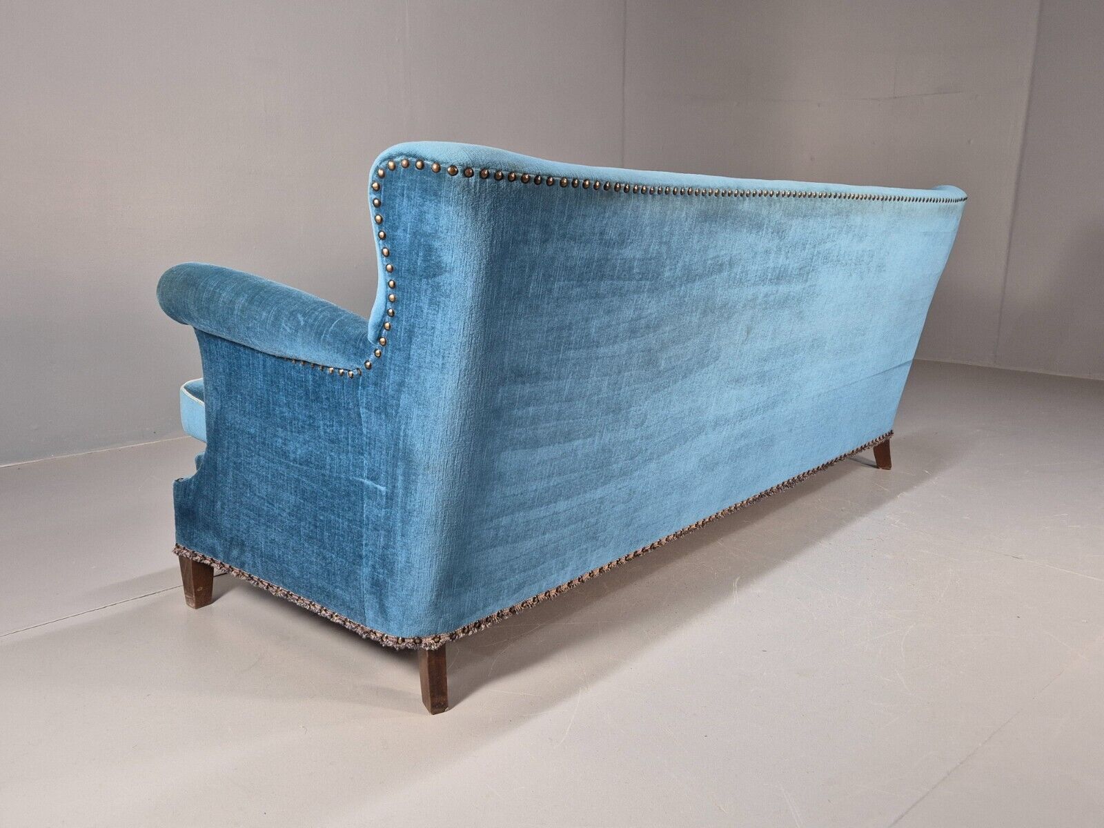Vintage Danish Mid Century Sofa Bright Blue Velour 1950s Retro MCM EB8934 V3SS - UKDK FURNITURE
