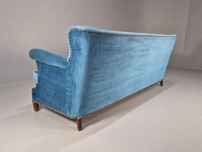 Vintage Danish Mid Century Sofa Bright Blue Velour 1950s Retro MCM EB8934 V3SS - UKDK FURNITURE