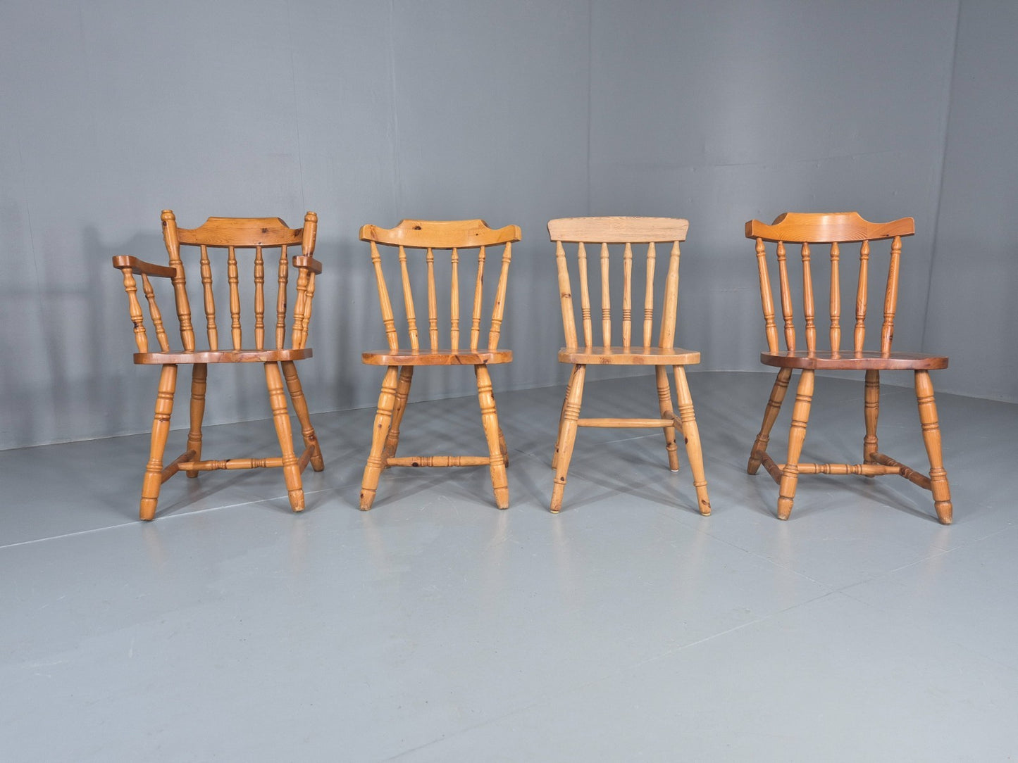 Harlequin set of 4 Vintage Pine Dining Chairs 1980s Retro EB11744 VDIN3