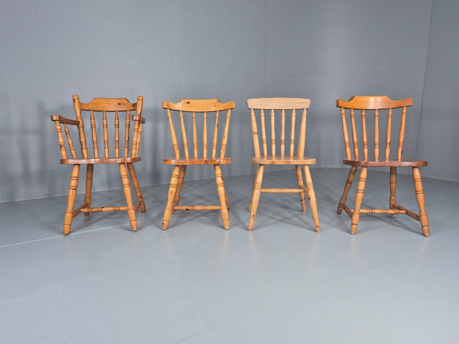 Harlequin set of 4 Vintage Pine Dining Chairs 1980s Retro EB11744 VDIN3