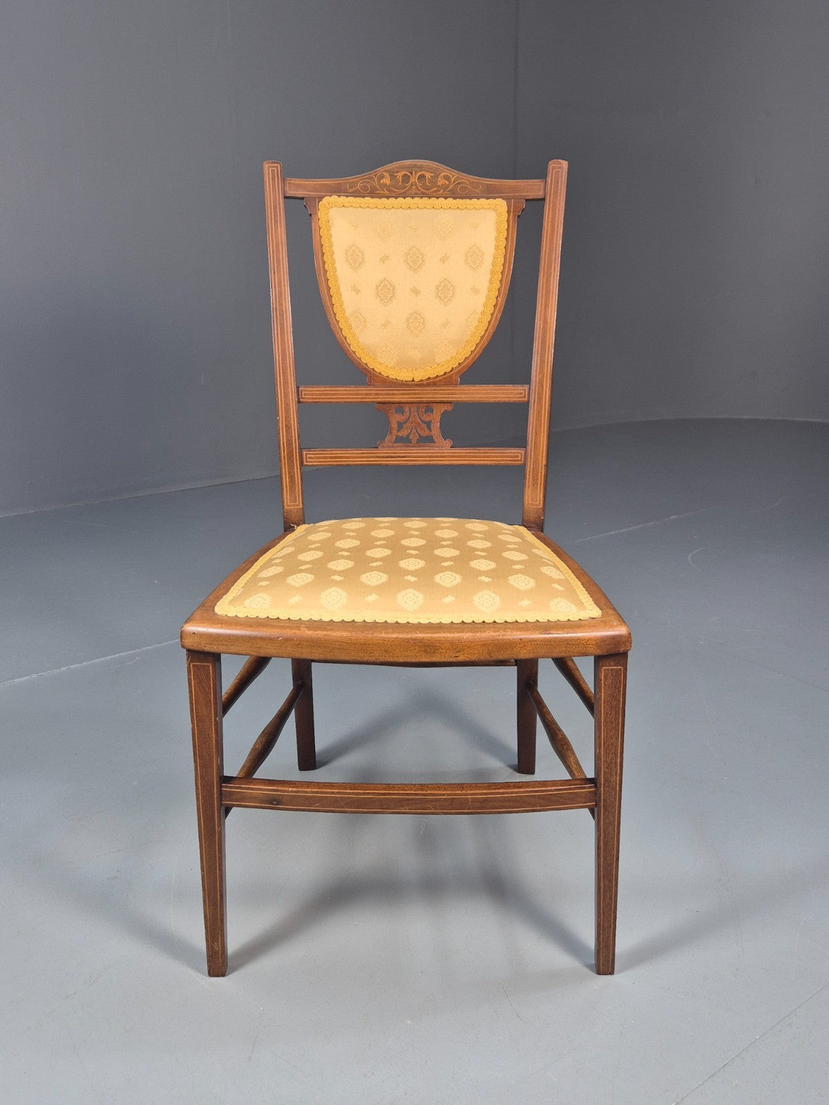 Antique Edwardian Dining Chair Mahogany Inlay Gold Upholstery  EB10716 VDIN2