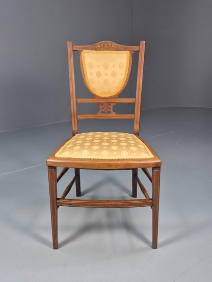 Antique Edwardian Dining Chair Mahogany Inlay Gold Upholstery  EB10716 VDIN2
