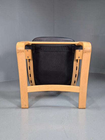 Vintage Danish Lounge Chair Black Leather Bentwood Skippers Retro EB7591 MBEN - UKDK FURNITURE