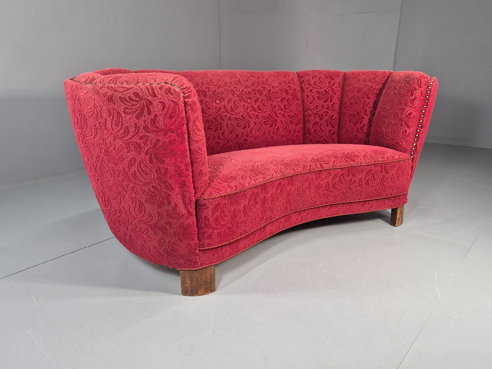 Classic Two Seater Danish Banana Sofa Art Deco 1930s Red Moquette EB10796 V2SS0