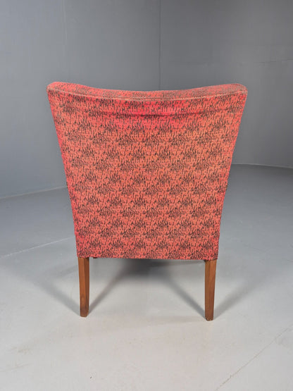 Mid Century Danish Armchair Teak Wood Red Pattern Fabric Vintage 60s EB9598 MNOR - UKDK FURNITURE