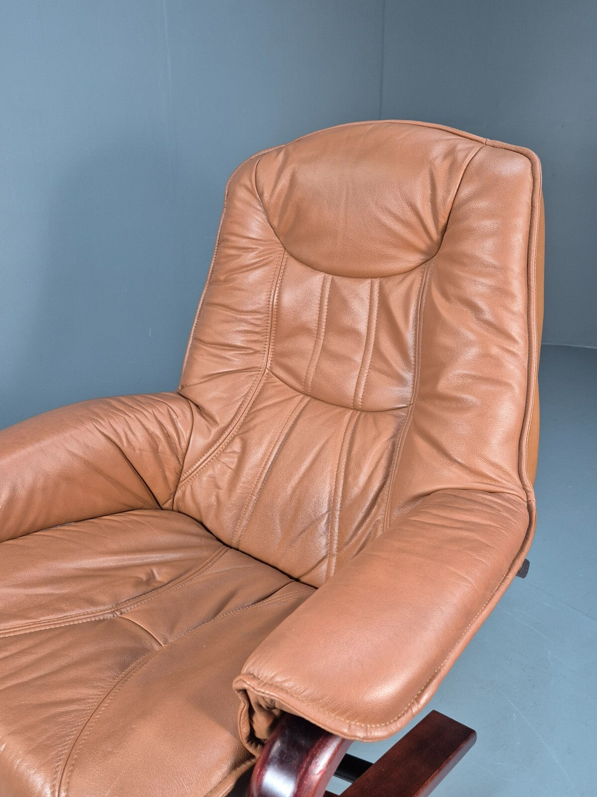 Vintage Tan Leather & Vinyl Swivel & Reclining Chair Danish Retro EB9265 MSWI - UKDK FURNITURE